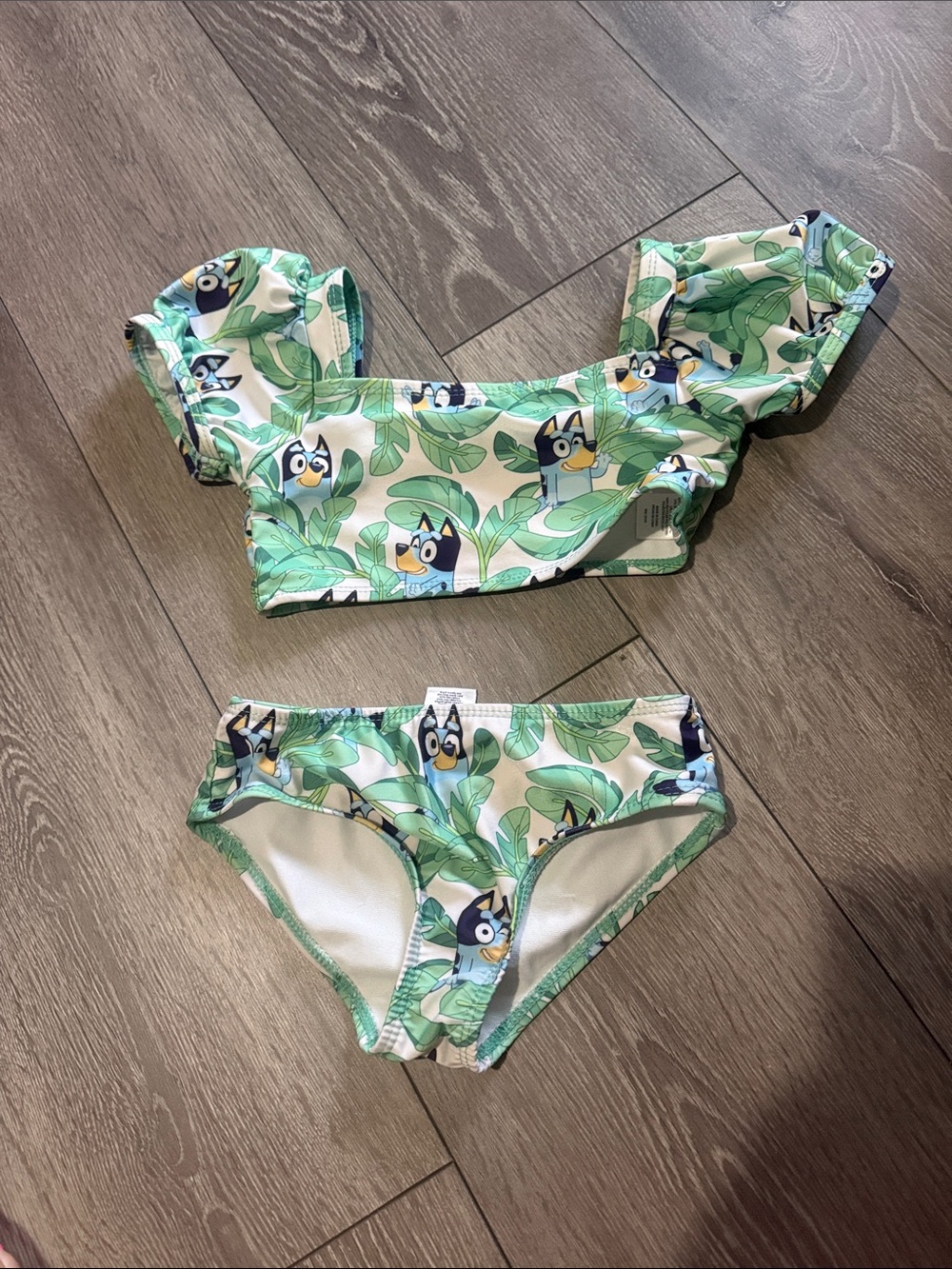 Girls Green Leaf Print Two-Piece Swim Set
